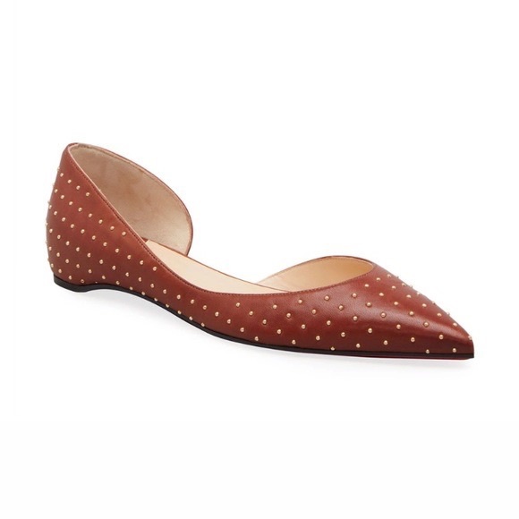 CHRISTIAN LOUBOUTIN | Iriza Plume Studded Leather Flats In Cuoio - Picture 1 of 12